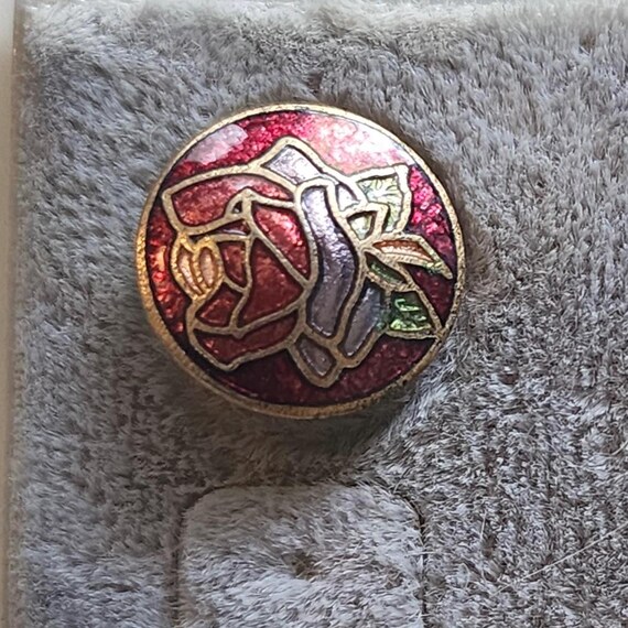 Vintage Art Nouveau Cloisonné Stud Earrings, Enamel Floral Goldtone Jewelry