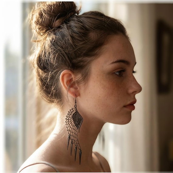 Fierce Y2K Angel Wing Shoulder Duster Runway Earrings, Millennial Glamour Jewelry early 2000’s, Vintage Earrings