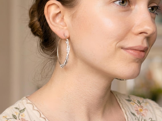 Y2K Dramatic Rhinestone Hoops, Milennial Glamour Jewelry, Vintage Statement Earrings