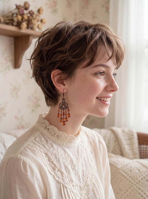Y2K Vintage-Inspired Georgian Regency Romantic Revival Chandelier Dangle Earrings