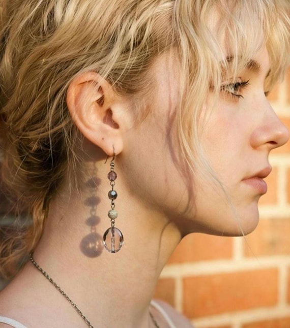 Sparkly Y2K Swingy Dangles, Millennial Glamour Jewelry, clear crystal boho romantic revival Vintage Earrings