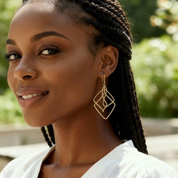 Vintage Y2K Abstract Spiral Hoop Dangles, Golden Millennial Glamour Jewelry