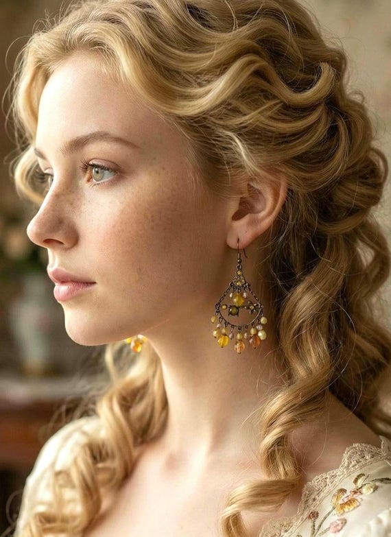 Y2K Vintage-Inspired Georgian Regency Romantic Revival  Dangle Earrings