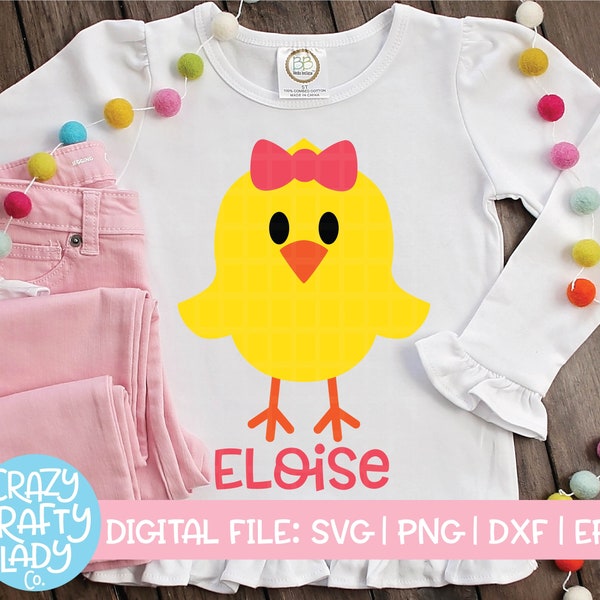 Girl Chick SVG, Easter Cut File, Cute Kid's Clip Art, Toddler Animal Design, Bow Graphic, Home Decor, Spring dxf eps png, Silhouette, Cricut