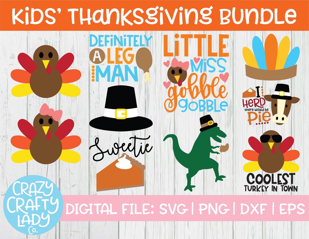 Kids' Thanksgiving SVG Bundle, Fall Cut File, Thanksgiving Quote ...