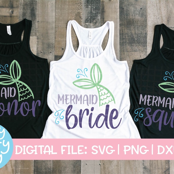 Mermaid Bachelorette SVG Bundle, Wedding Cut File, Beach Bride Quote, Bridal Party Saying, Bridesmaid, Tail, dxf eps png, Silhouette, Cricut