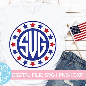 Patriotic Monogram Frame SVG, July 4th Cut File, USA Design, American Flag Initials, Girl Military Shirt SVG, dxf eps png, Silhouette Cricut