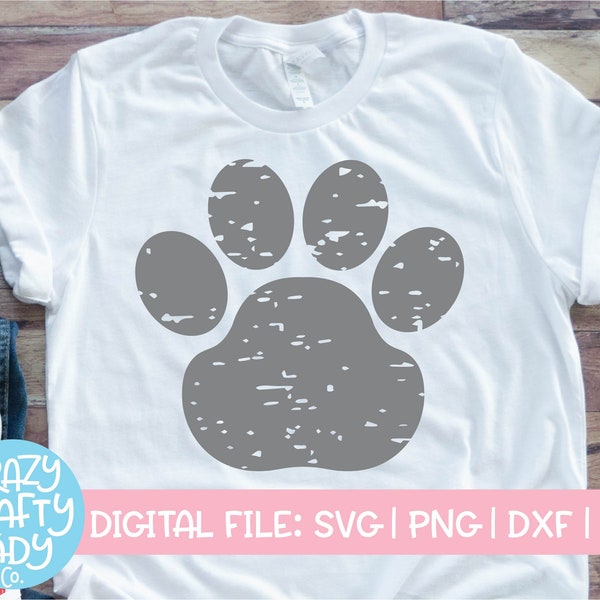 Grunge Paw Print SVG, Football Cut File, Distressed Sports Clip Art, Cheerleader, Mascot Design, Team Shirt, dxf eps png, Silhouette, Cricut