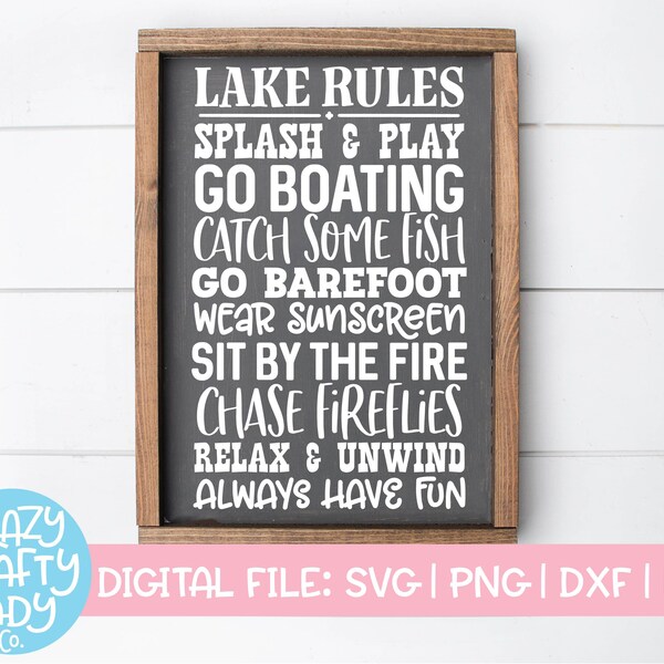 Lake Rules SVG, Subway Art Cut File, Modern Farmhouse Design, Rustic Home Saying, Summer Wood Sign Quote, dxf eps png, Silhouette or Cricut