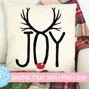 Joy SVG, Christmas Cut File, Holiday Reindeer Design, Funny Sign, Cute Kid, Winter Women's Saying, Pillow, dxf eps png, Silhouette or Cricut