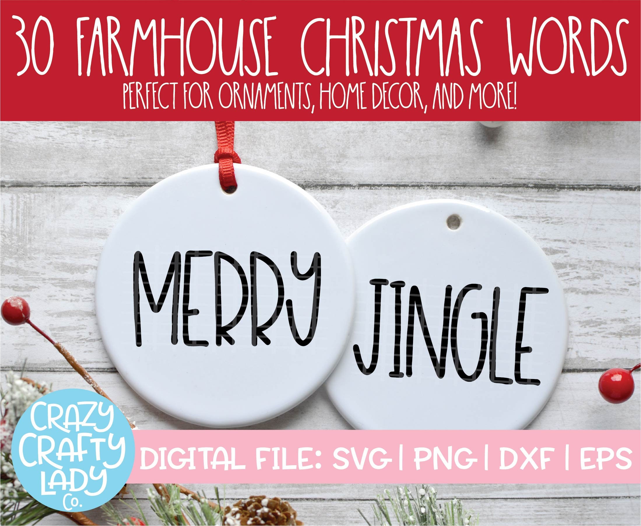 Download Farmhouse Christmas Words SVG Bundle Rustic Holiday Cut ...