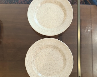 Conjunto de 2 pratos de jantar vintage Homer Laughlin USA, creme/marfim com detalhes salpicados, 26,7 cm (10,5")
