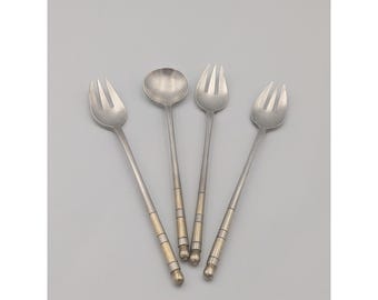 Conjunto vintage coreano de garfo e colher em prata 70%, 4 peças, 87,5g