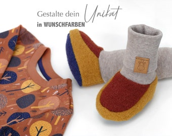 In your desired colors! Baby shoes made of wool in 2 sizes