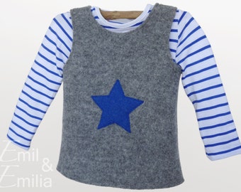 Wool walk sweater for babies and children with star appliqué available in different walk colors