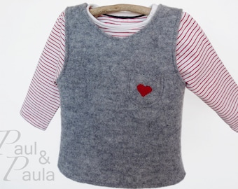 Wool walk sweater vest for babies and children with appliqué in different walk colors possible