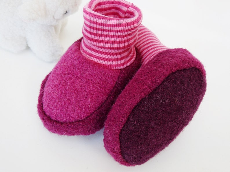 Baby shoes 100% wool / wool walk / felt shoes baby / baby shoes / booties baby / slippers baby / wool socks baby / raspberry blackberry cassis image 3