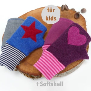 NEU Kinderstulpen Wollwalk mit Softshell in 2 Grössen und Wunschfarben