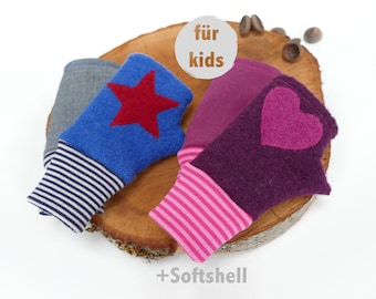 NEW children's warmers in wool walk with softshell in 2 sizes and desired colors