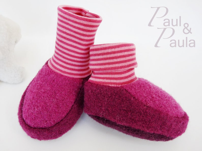 Baby shoes 100% wool / wool walk / felt shoes baby / baby shoes / booties baby / slippers baby / wool socks baby / raspberry blackberry cassis image 1