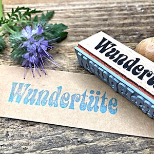 Stempel WUNDERTÜTE für Papiertüten, Tütenstempel für Süßigkeiten, Holzstempel für Überraschungstüte zum Geburtstag, Tüte Geschenk