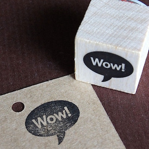 Stempel Wow! Würfelstempel mit Sprechblase, Bewunderung, Toll, Super