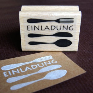 Stempel Einladung, Motivstempel für Einladung zum Essen, Griffstempel für Einladungskarte