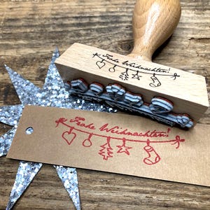 Stempel Frohe Weihnachten, Stempel Fröhliche Weihnachten, Weihnachtsstempel für Geschenkanhänger und Geschenke, Frohes Fest