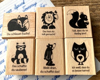 Lehrerstempel SET Tiere 6 Stempel Lehrer Schule Motivationsstempel Grundschule Abschied Geschenk für Lehrerin