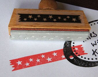 Stamp adhesive strips with stars, motif stamp masking tape, wooden stamps with adhesive tape for sticking, washi tape as stamps for gifts
