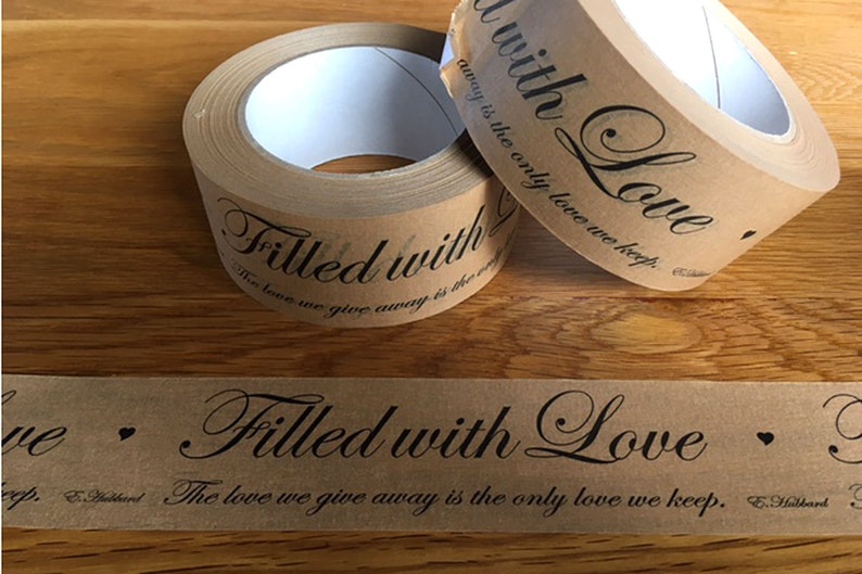 Paper tape FILLED WITH LOVE, printed tape with message and quote, sustainable packaging for gifts and packages image 1