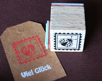 Stempelset Briefmarke mit Käfer + Viel Glück Stempel Glückskäfer Stempel Set Post Mitbringsel