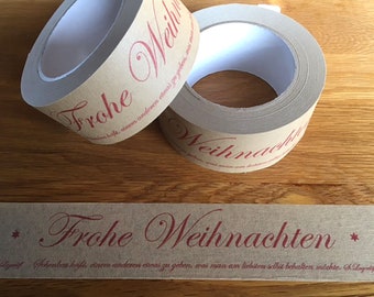 Papierklebeband FROHE WEIHNACHTEN, bedrucktes Klebeband mit Botschaft und Zitat, nachhaltige Verpackung für Weihnachtsgeschenke