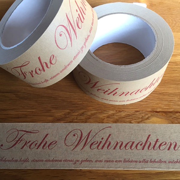 Papierklebeband FROHE WEIHNACHTEN, bedrucktes Klebeband mit Botschaft und Zitat, nachhaltige Verpackung für Weihnachtsgeschenke