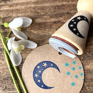 Stempel Mond Motivstempel Halbmond Holzstempel Sichel für Karten Lesezeichen Geschenkpapier Sonne Mond und Sterne Geschenk zum Geburtstag