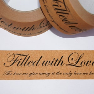 Paper tape FILLED WITH LOVE, printed tape with message and quote, sustainable packaging for gifts and packages image 2