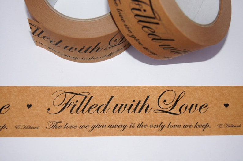 Paper tape FILLED WITH LOVE, printed tape with message and quote, sustainable packaging for gifts and packages image 2