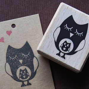 Stempel Eule mit Baby, Motivstempel Uhu mit Kind, Tierstempel Kauz, Geschenk für Naturliebhaber, Geschenk zur Schwangerschaft, Baby Shower