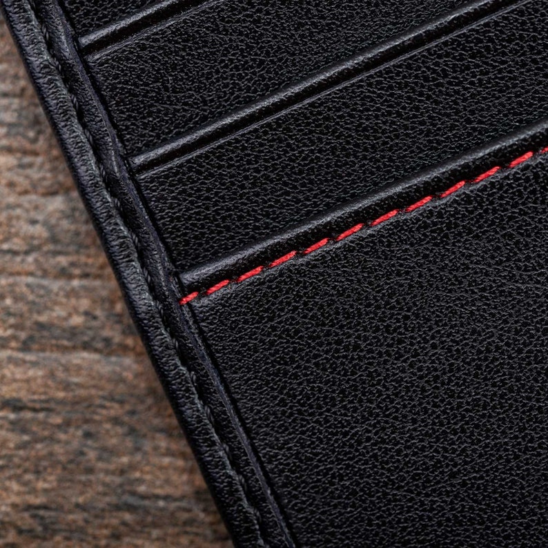 Luxury Vegan Wallet with Coin Pocket in Black & Red, Personalised Non Leather RFID Coin Wallet, Personalised Mens Birthday Anniversary Gift image 5