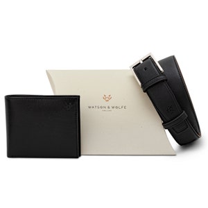 Wallet/Belt Gift Set SAVE 15.00, Luxury Mens Coin Pocket Wallet, Non Leather Vegan Wallet and Belt set for him, Personalize with initials image 2