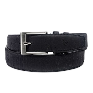 Mens Vegan Non Leather Cork Belt in BLACK, Luxury Handmade Jeans Belt with Silver Buckle, Smart or Casual Vegan Belt for Him