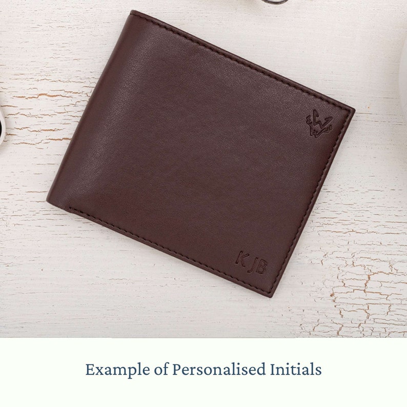 Luxury Brown Vegan Wallet with Coin Pocket, Ethically Made RFID Coin Wallet for Him, Personalise Initials for Birthday Anniversary Christmas image 8