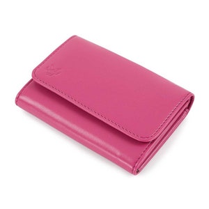 Personalised Credit Card Coin Wallet in Fuchsia Pink - Portman Non-Leather Mini Coin Purse, Vegan Purse for Birthday, Christmas Gift for Her