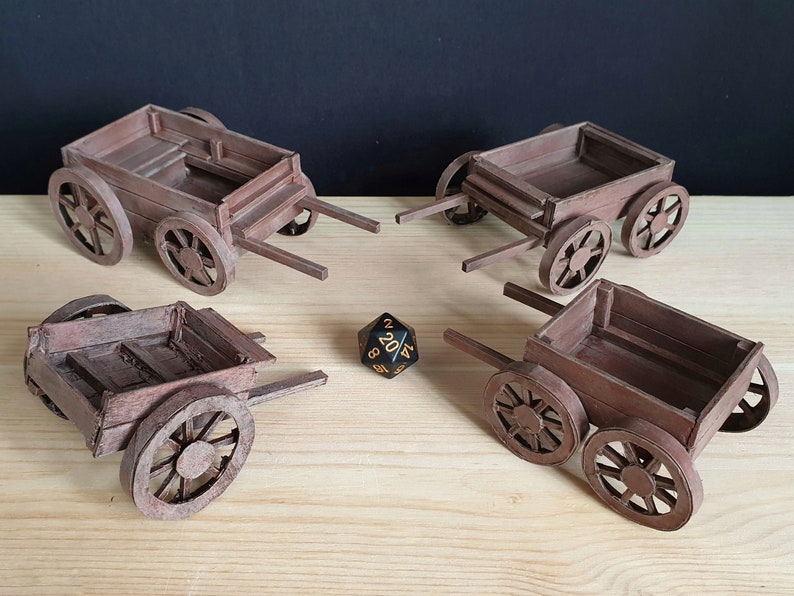 Wooden carts DnD Terrain Miniature Warhammer Pathfinder D&D Etsy