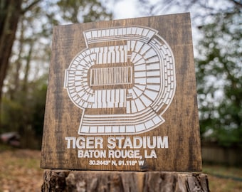 NCAA LSU Tigers 21 x 23 State Cutout with Logo Wood Sign