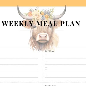 Weekly Meal Planner Bundle Printable-Highland Flower Cow