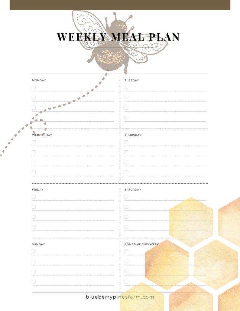 Weekly Meal Planner Printable Bundle in Bee Hive - Etsy