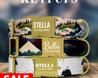 Mountain Dog Collar, Western, Map, Desert Theme, Unisex Dog Collar Personalized Custom Adjustable with Metal Buckle, with LEASH - KP-104