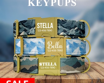 Glacier Dog Collar Leash Set with Free Personalized Engraved Pet Name Buckle, Snow Glacier Mountain Landscape Small Medium Large - KP-115