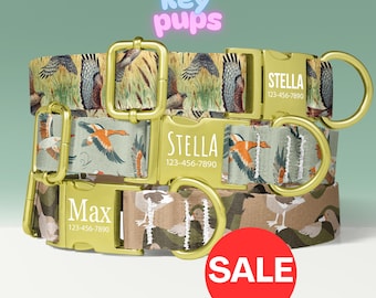 Bird Hunting Dog Collar, Camouflage, Ducks, Waterfowl, Personalized Custom Adjustable Metal Buckle, with LEASH - KP-106